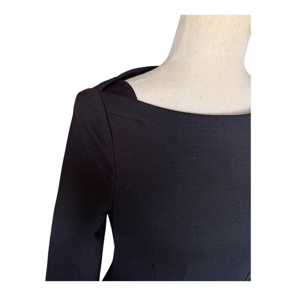 Elie Tahari Black Structured Sheath Dress 3/4 Sleeve Pencil Midi Classic Size 2 - Picture 5 of 13